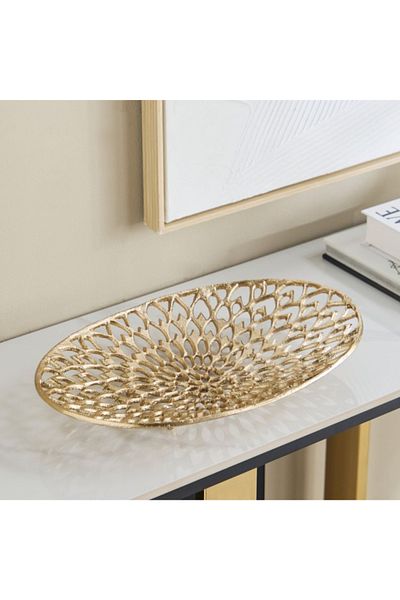 Home Box Ozawa Cutwork Aluminium Platter - 40x25x6 cm