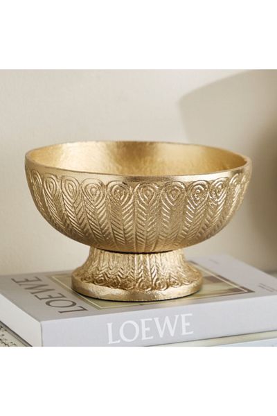 Home Box Viola Aluminium Decorative Bowl with Base - 20x20x11 cm