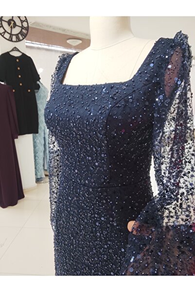 ÖZEL DİKİM Pul boncuk işlemeli abiye elbise