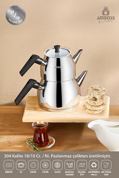 Amboss Copper 4-Piece Induction Compatible Stainless Steel Large Size Teapot with Strainer and Glass Lid