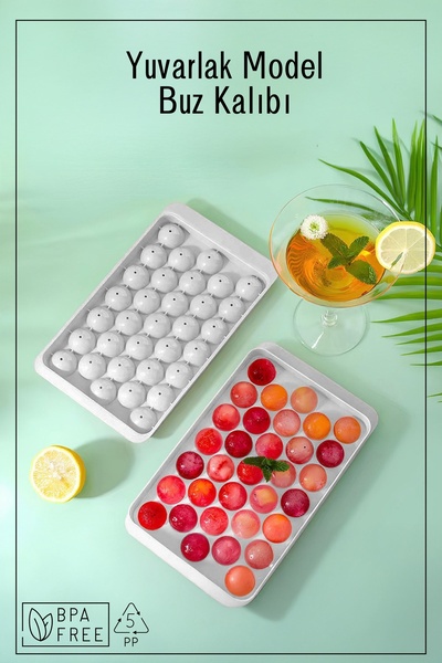 Espas Home 33 Bölmeli Yuvarlak Buz Kalıbı Buzluk Buzluk - Beyaz