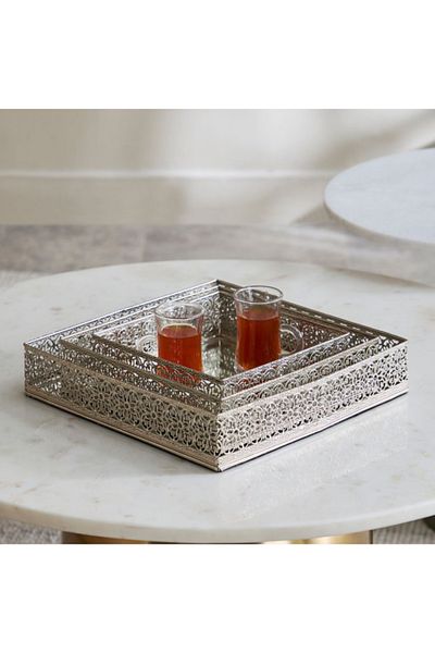 Home Box Milo 3-Piece Metal Square Perforated Mirror Tray Set