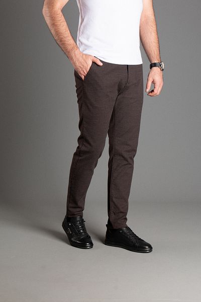 ZEKİ ÖZER Men's Dark Brown Textured Canvas Linen Pants