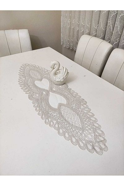 Çt Çeyizci Tekstil French Lace Detailed Single Runner, Table Top Runner, Tablecloth Runner