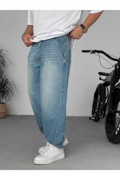 BYBASICMAN Light Blue Balloon Fit Washed Belt Detailed Jean Gj-16647