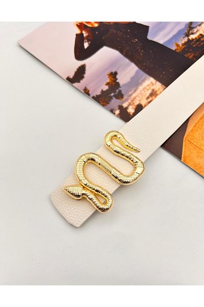 MODAM HİFA Gold Women's Belt and Elements - Snake Buckle - Shoes Gx9688
