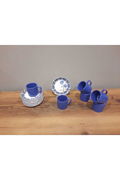 Keramika KERAMİKA 12 PARÇA 6 KİŞİLİK KAHVE FİNCAN TAKIMI AYIŞIĞI LACİVERT