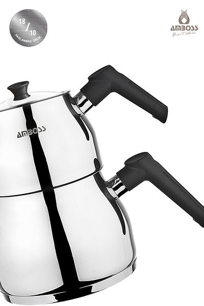 Amboss Copper 4-Piece Induction Compatible Stainless Steel Large Size Teapot with Strainer and Glass Lid