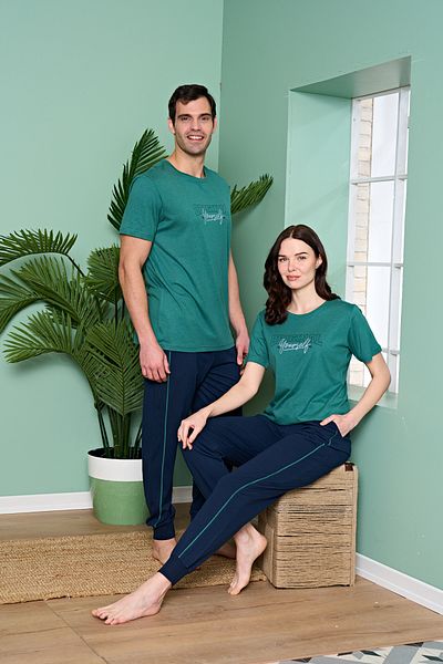 MEBA Γυναικείο Σετ Πιτζάμες Lover Couple Συνδυαστικό καλοκαιρινό κοντομάνικο με έξι τσέπες πράσινες πιτζάμες