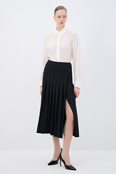 adL Düğme Detaylı Pileli Etek