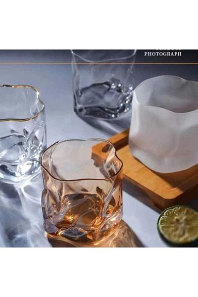 Yenigeldi 2 Pieces of Bent Amber Scandinavian Style Cocktail Presentation Glasses