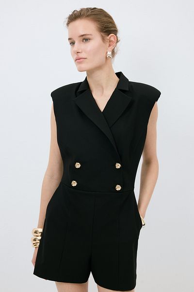 adL Double Breasted Collar Sleeveless Mini Jumpsuit
