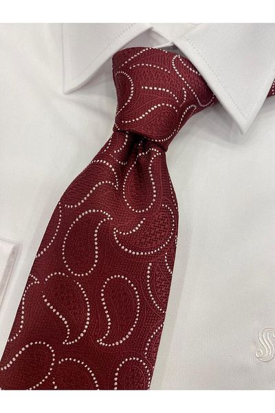 Cacharel Woven Fabric Patterned Burgundy White Tie