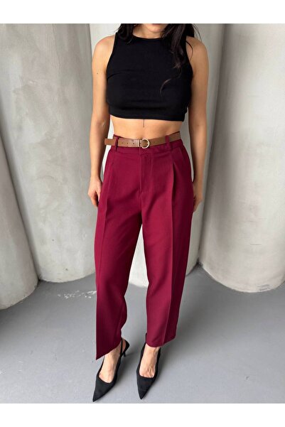 olalapasha Yeni Sezon Bilek Boy Havuç Model Kemerli Kumaş Pantolon