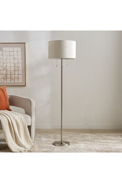 Home Box Deme Lamont Metal Floor Lamp with Pull Chain Switch and Linen Shade - 154 cm