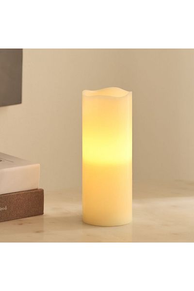 Home Box Luna LED Flameless Ivory Wax Candle with Vanilla Scent and Flickering - 7.5x20 cm