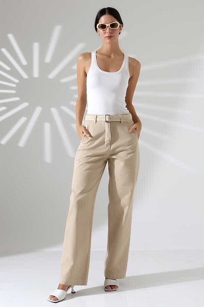 MOSRANİC Women's Beige Belted Trousers Msc 223