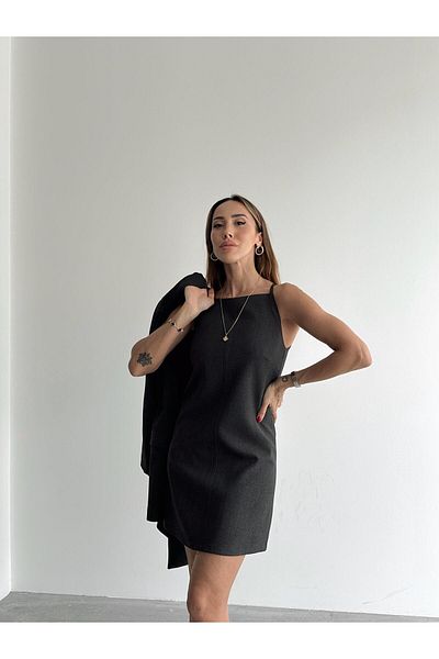 Maldia Shop فستان نسائي قصير بحزام أنثراسايت