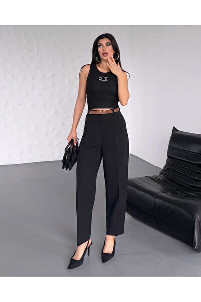 olalapasha Yeni Sezon Bilek Boy Havuç Model Kemerli Kumaş Pantolon