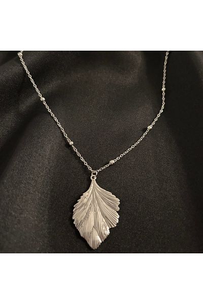 Zeyn Plate Design Leaf Silver Steel Necklace
