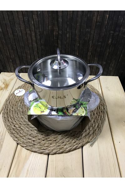 OMS Mini Steel Double Handle 14x8 Pot with Glass Lid