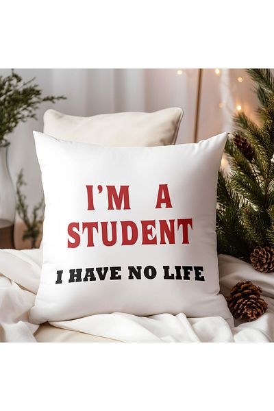 qoeuyl boutique I'M a Student I Have No Life Student Printed Fiber Filled Gift Pillow