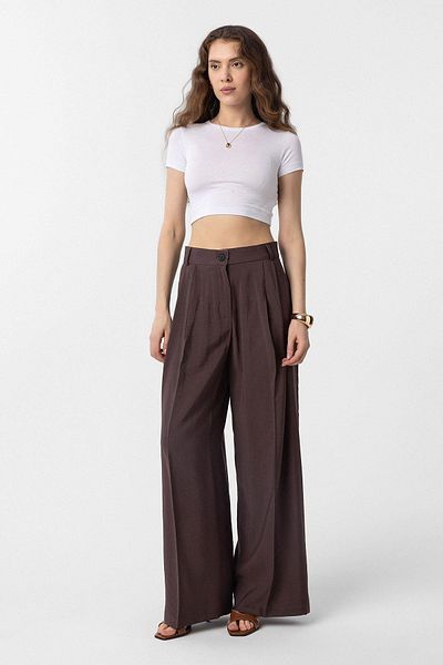 Antioch Brown Double Pleated Women's Trousers