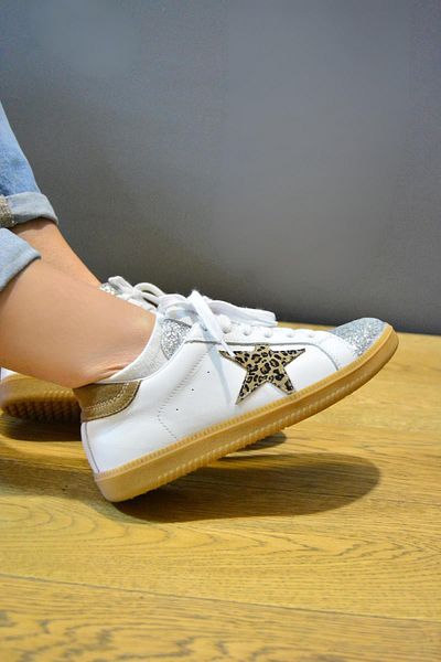 kids A more Diamond Girls' and Women's Genuine Leather White Casual Shoes with Sequin Detail
