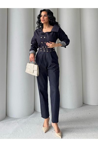 HARMONY GLOBAL Salopetă de damă din denim auriu cu fermoar cu umăr cu curea 7255