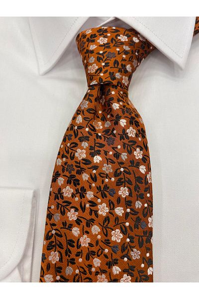 Cacharel Woven Fabric Patterned White Orange Tie
