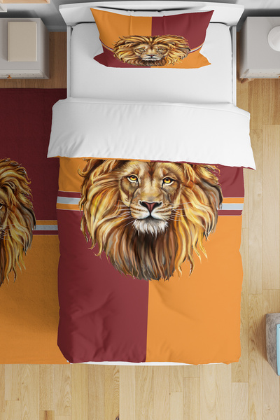 BelezaHome Yellow Red Lion Themed Single Baby Kids Bedding Set