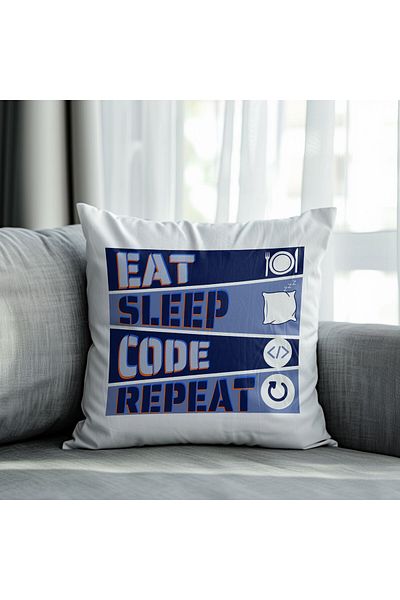 qoeuyl boutique Eat Sleep Code Repeat Software Printed Fiber Filled Gift Pillow