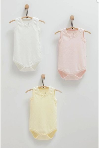 Caramell Baby Girl Ecru Color 3-Piece Strap Body Set Cotton Comfortable Baby Body Set
