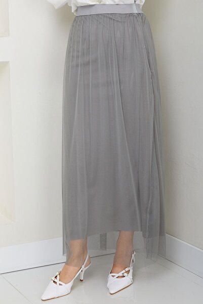 hafsamina Elastic Waist Tulle Skirt Gray Hm2704