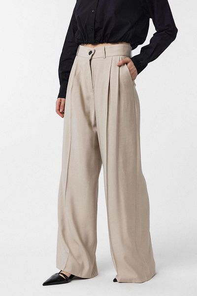Antioch Beige Double Pleated Women's Trousers
