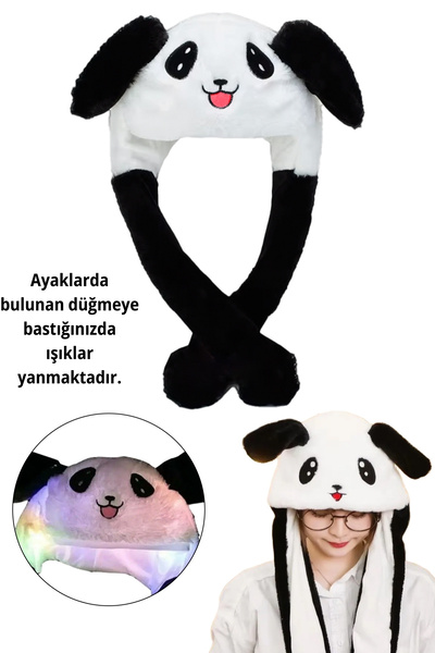 ironishop Panda Tasarımlı Kulakları Hareket Eden Tavşan Kulaklı Işıklı Peluş ...