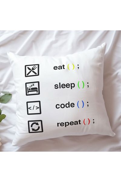 qoeuyl boutique Eat Sleep Code Repeat Software Printed Fiber Filled Gift Pillow