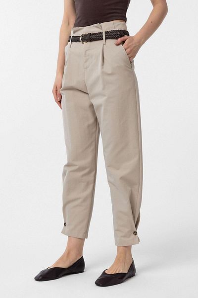 Antioch Beige High Waist Buttoned Fit Women's Trousers