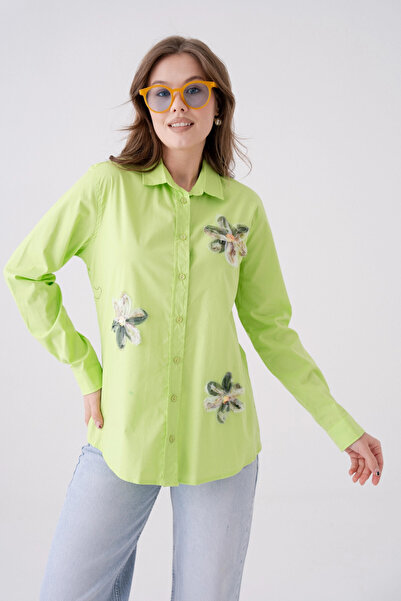 Park Karon Сорочка з коміром на ґудзиках, з аплікацією, ткана сорочка