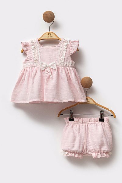 Cassiope Lacy Muslin Fabric 2-Piece Bottom Top Shorts Special Day Eid Baby Girl Suit
