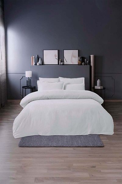 Altınbaşak Set cuvertură dublă din satin jacquard Adelya Gri deschis (6 bucăți)