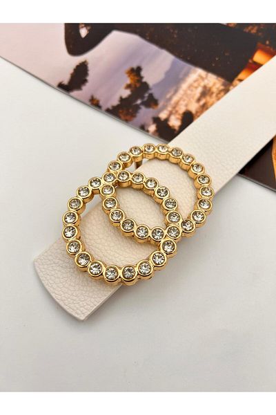 MODAM HİFA Gold Buckle Stone Belt for Women, Dress, Pants, Shirt and Jacket Sister Thin