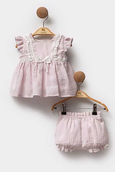Cassiope Lacy Muslin Fabric 2-Piece Bottom Top Shorts Special Day Eid Baby Girl Suit