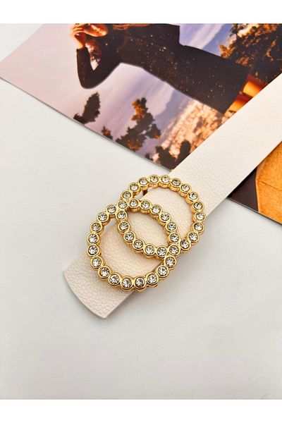 MODAM HİFA Gold Buckle Stone Belt for Women, Dress, Pants, Shirt and Jacket Sister Thin