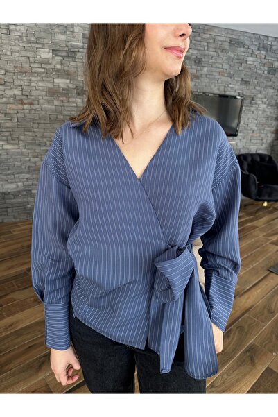 Lidya Collection Bağlama Detaylı Çizgili Gömlek