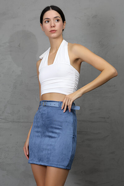 winmoda Fusta din piele intoarsa cu centura - Model cu design simplu