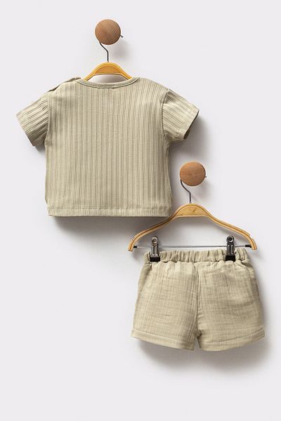 Cassiope Summer Embroidered Corded Cotton T-Shirt and Short 2-Piece Baby Boy Set