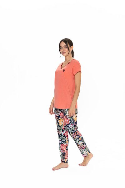 U.S. Polo Assn. Women's Coral Colored V-Neck Pajamas Bynva20M02G6A