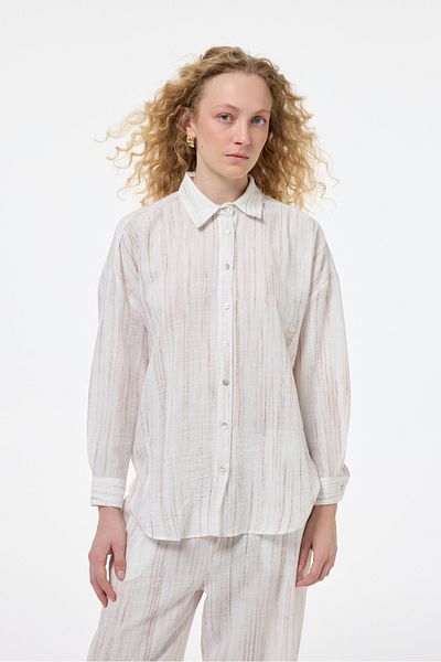 Quzu Texturat Buttoned - Cămașă Lată Stone