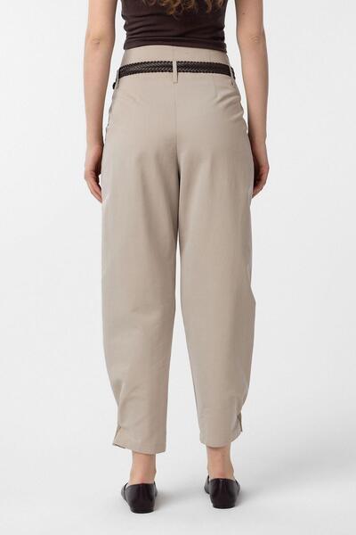 Antioch Bej Yüksek Bel Paçası Düğmeli Fit Kadın Pantolon